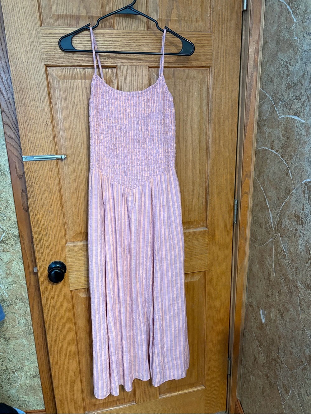 At the Barre pink and orange Striped Smocked Maxi Dress